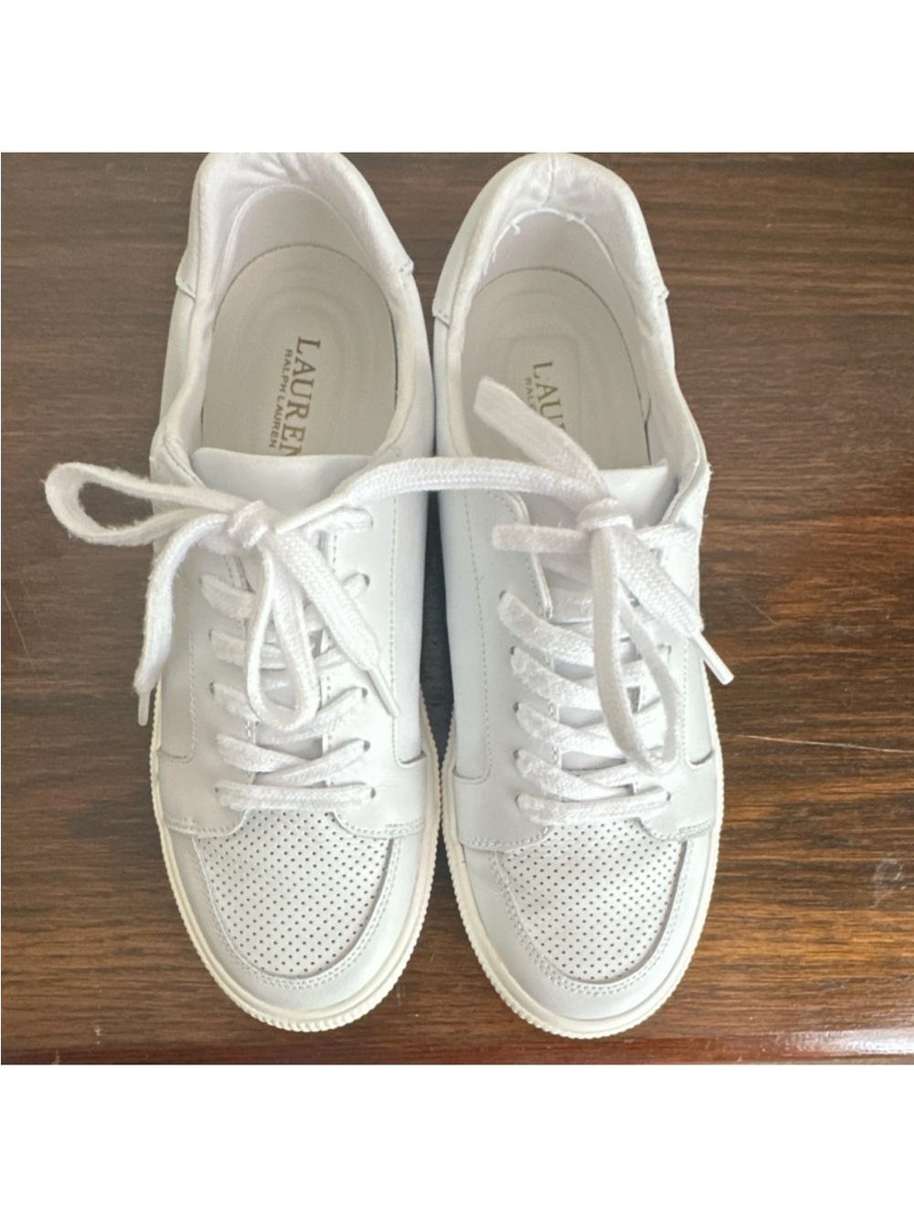 Ralph Lauren White Leather Perforated Lace-Up Sneakers